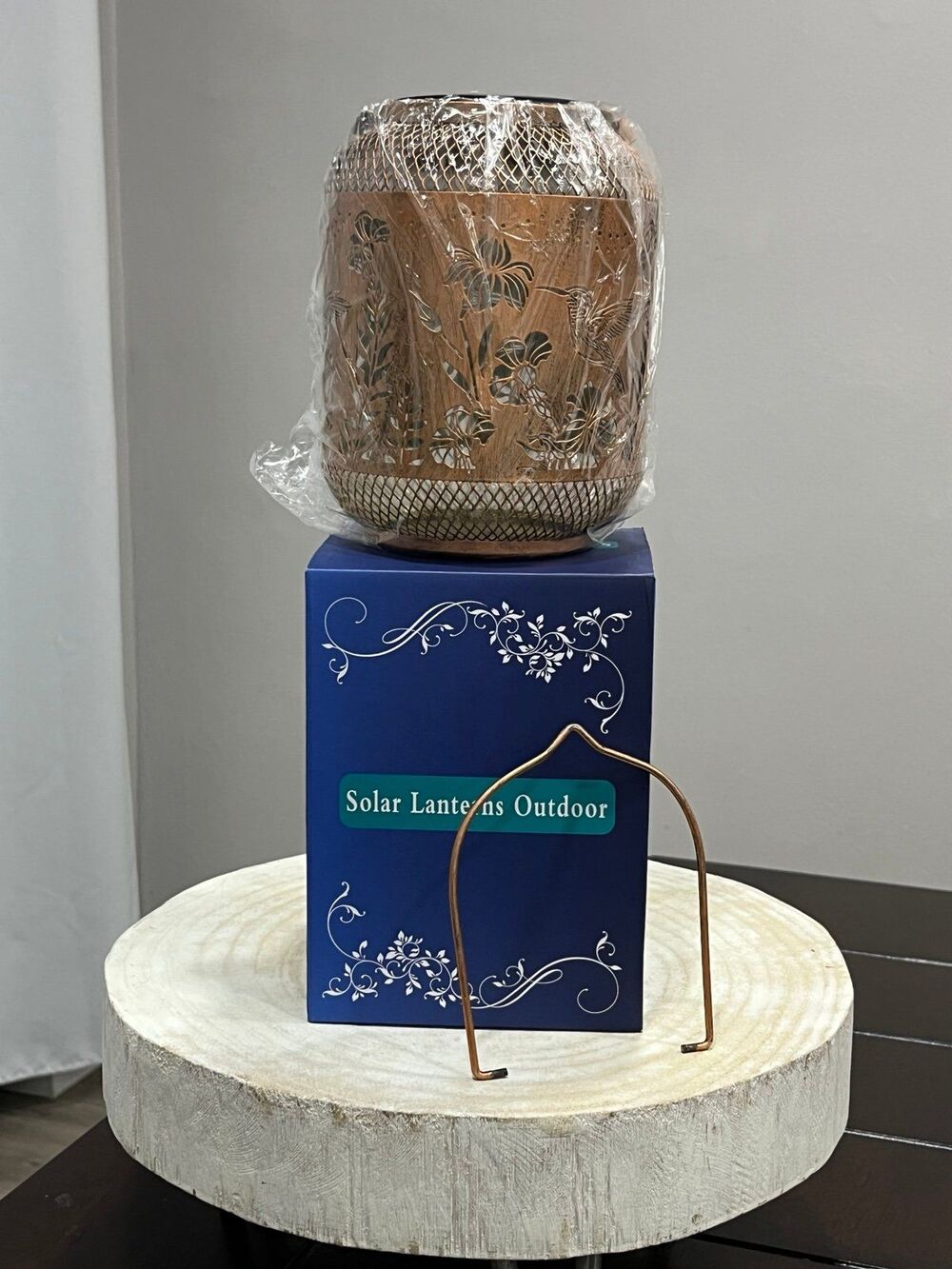Outdoor Solar Lantern Hummingbird Garden Decor Copper Tone Waterproof NEW
